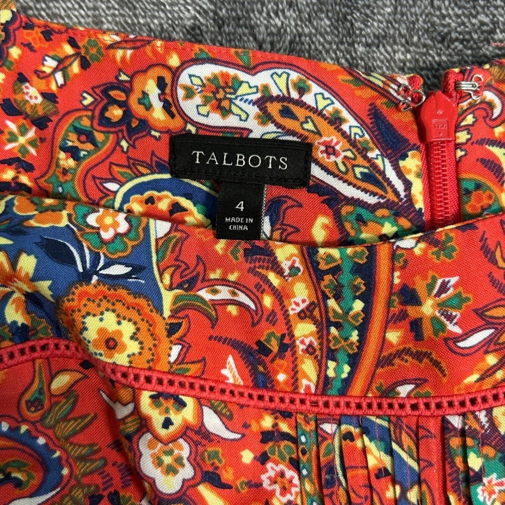 Talbots Orange Paisley Tiered Maxi Dress Sleeveless Rayon Cotton Lined Womens 4 - Picture 3 of 9